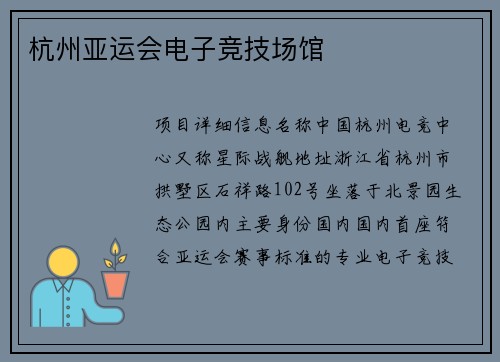 杭州亚运会电子竞技场馆